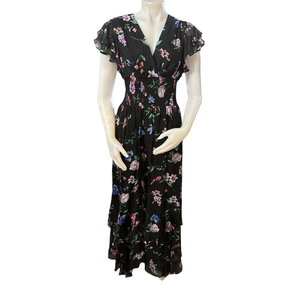 Shoshanna Women Black Floria Multi Soiree Floral Romantic Long Dress Size 2 - Picture 2 of 9